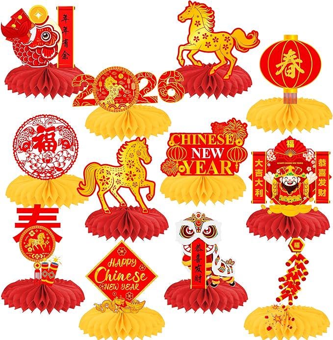 2026 Chinese New Year Honeycomb Centerpieces 12pcs Lunar Festival Party Table Decor