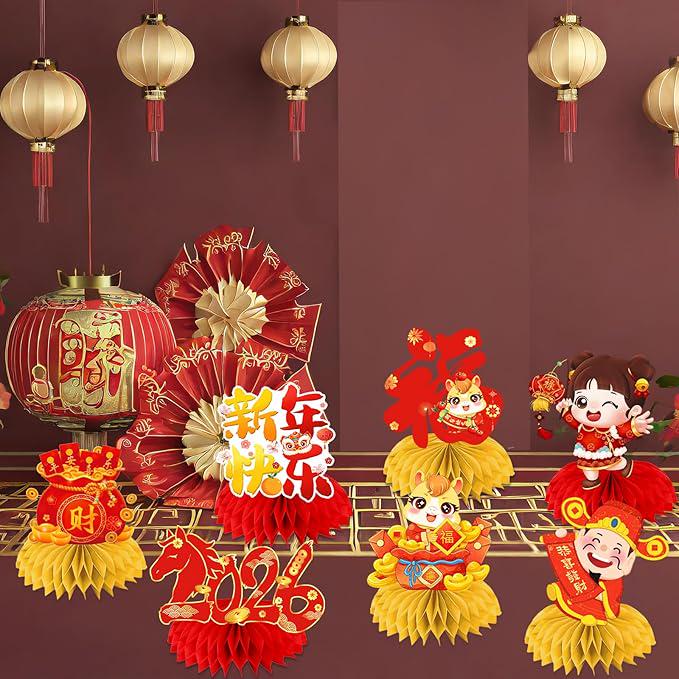 2026 Chinese New Year Red Honeycomb Centerpieces 12pcs Lunar Festival Table Decor