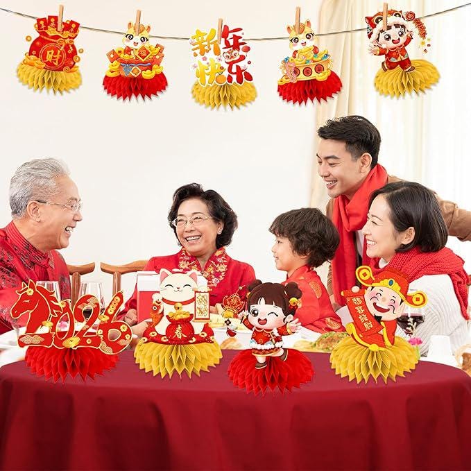 2026 Chinese New Year Red Honeycomb Centerpieces 12pcs Lunar Festival Table Decor