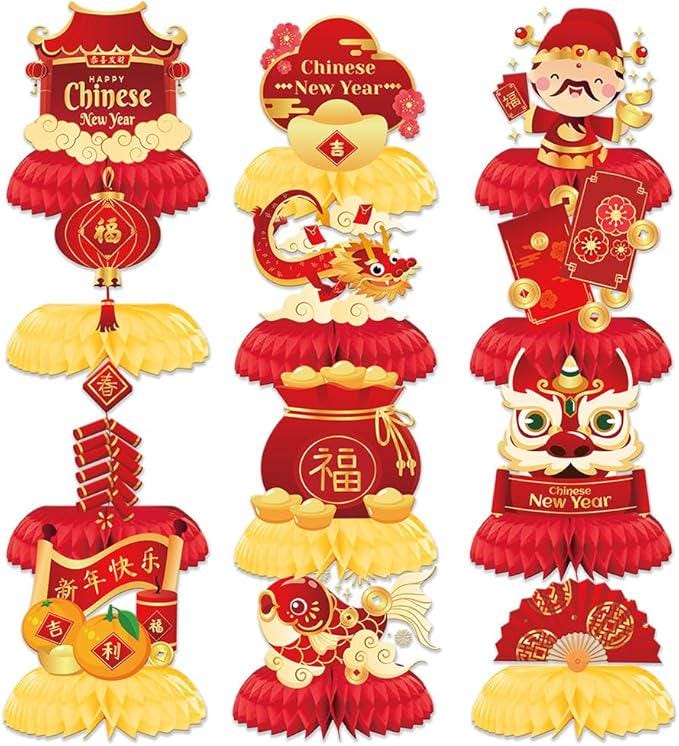 Chinese New Year Red Gold Honeycomb Centerpieces 12pcs Table Festival Decor