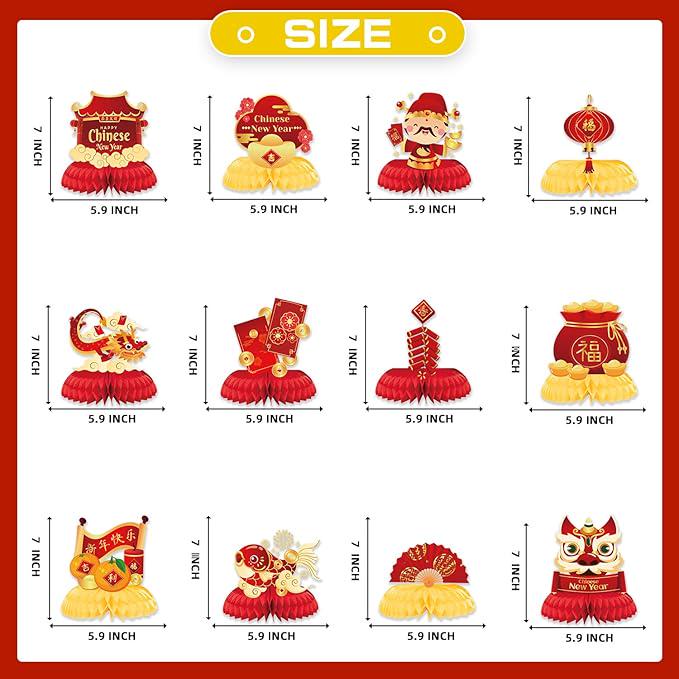 Chinese New Year Red Gold Honeycomb Centerpieces 12pcs Table Festival Decor