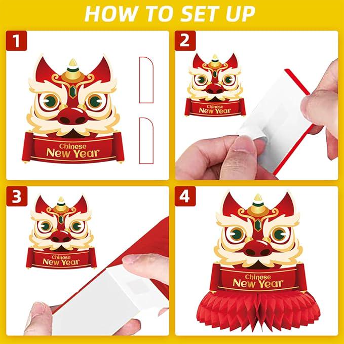 Chinese New Year Red Gold Honeycomb Centerpieces 12pcs Table Festival Decor