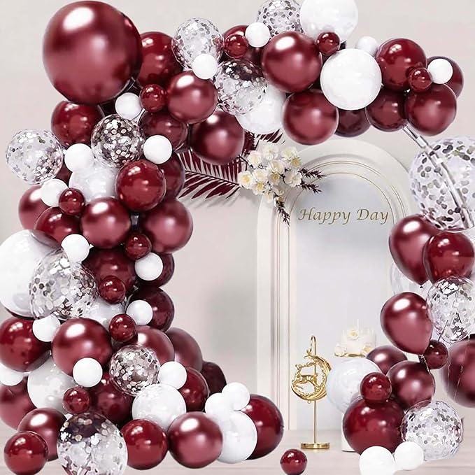 Maroon Graduation Party Decorations 2026 Balloon Arch Kit with White Silver Confetti Balloons 134pcs