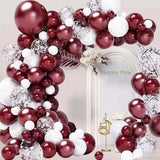 Maroon Graduation Party Decorations 2026 Balloon Arch Kit with White Silver Confetti Balloons 134pcs