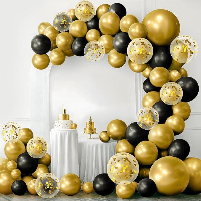 Black & Gold Balloon Arch Kit, 120 Piece Party Decorations
