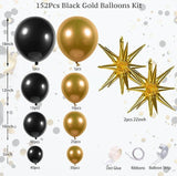 152PCS Black Gold Balloon Arch Metallic Balloons Party Graduation New Year Garland Kit