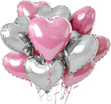 Pink Silver Heart Balloons 12 Pcs 18 Inch Valentines Wedding Romantic Party Decor