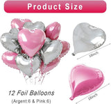 Pink Silver Heart Balloons 12 Pcs 18 Inch Valentines Wedding Romantic Party Decor