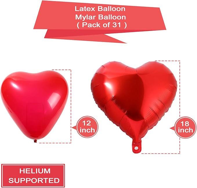 40 Pcs I Love You Heart Balloons Kit with Silk Rose Petals for Valentines Party