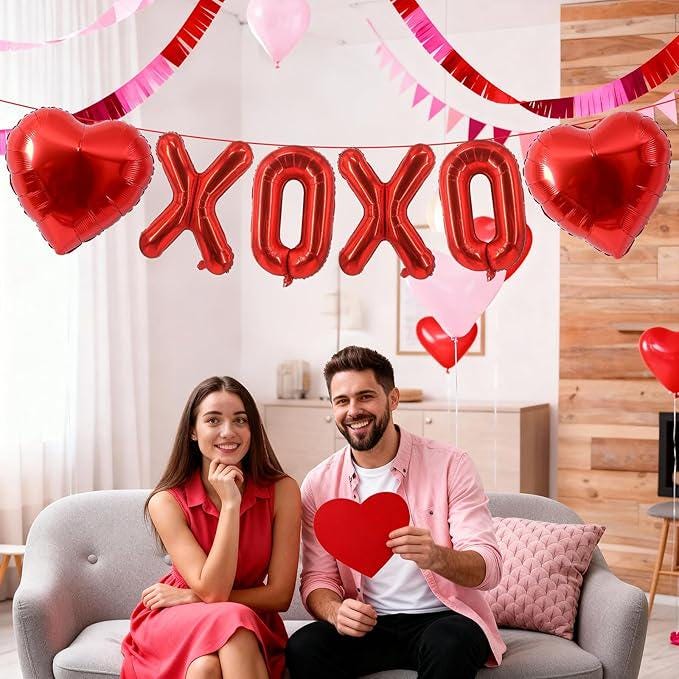 XOXO Balloons 16 Inch Red Foil with 18 Inch Heart Balloons for Party Decor
