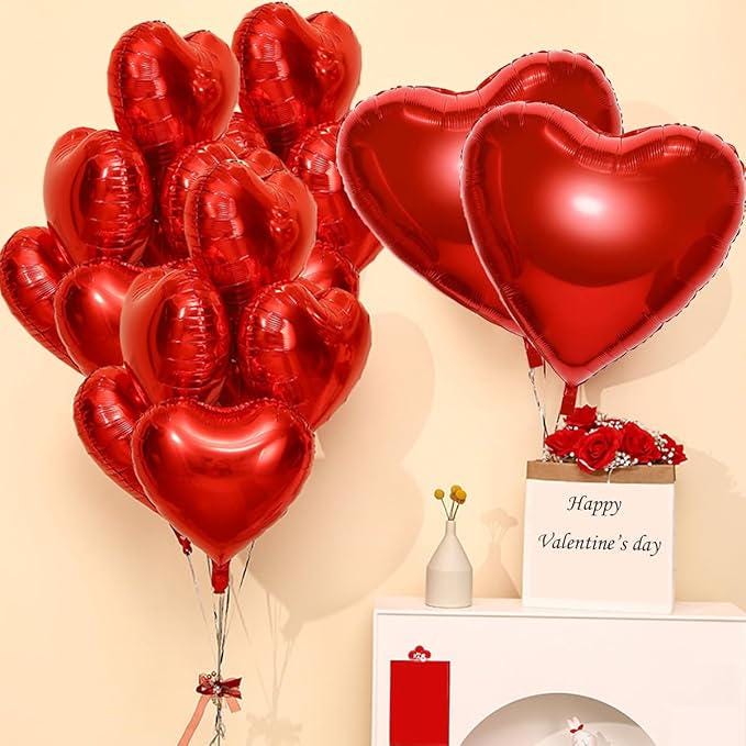 16 Pcs Valentines Day Balloons Red Heart 18 Inch and 32 Inch Foil Party Balloons
