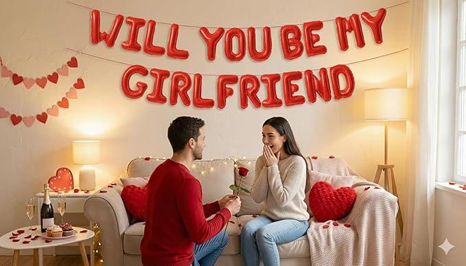 Will You Be My Girlfriend 16 Inch Red Foil Letter Balloons Valentines Banner