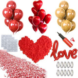 50PCS Love Balloons with Heart Balloons and Silk Rose Petals Gold Balloon Kit for Valentine Party
