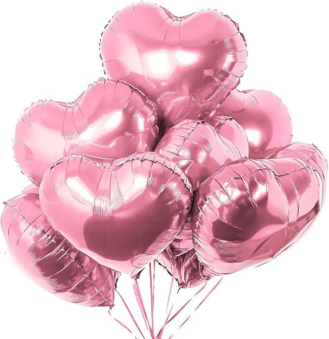 20 Pcs 18 Inch Pink Heart Balloons Foil Love Decor for Birthday Valentines Wedding