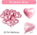 20 Pcs 18 Inch Pink Heart Balloons Foil Love Decor for Birthday Valentines Wedding