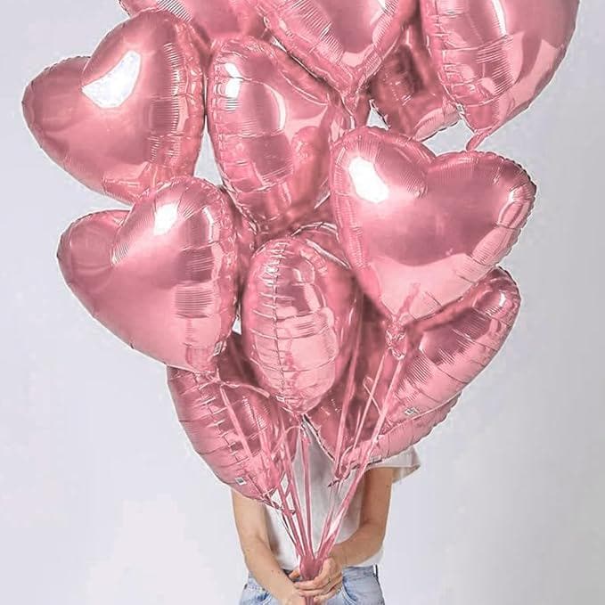 20 Pcs 18 Inch Pink Heart Balloons Foil Love Decor for Birthday Valentines Wedding