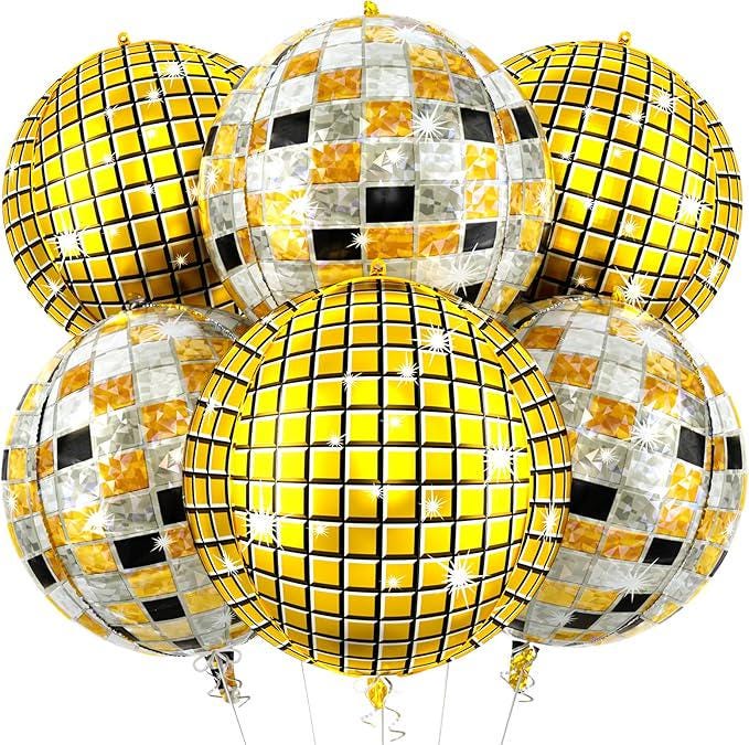 6pcs 22 Inch Multicolor Disco Ball Balloons Gold Black Silver Foil Party Decor