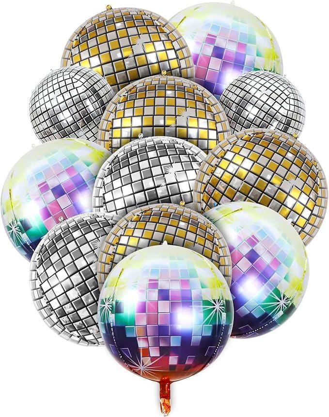 16 Pcs Disco Ball Balloons Colorful Birthday Party Decorations 50s 90s