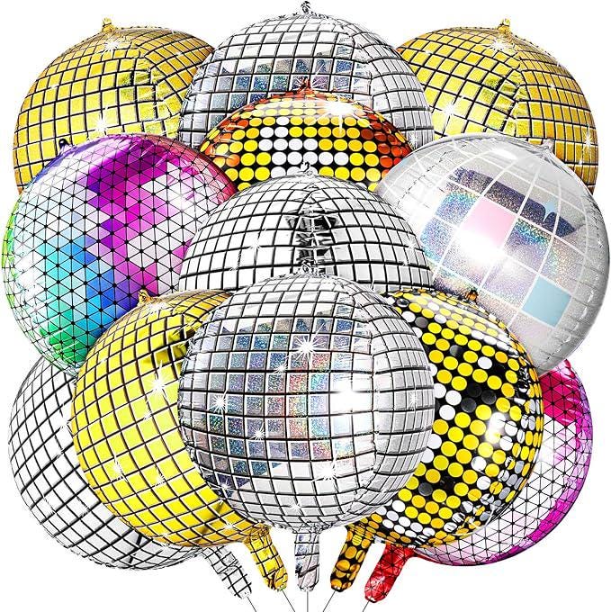 12 Pcs 4D Disco Ball Balloons, Colorful Party Decorations