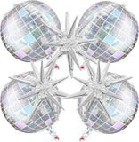 Iridescent Disco Ball Balloons 7 Pcs with Star Balloons Cake Topper Party Decorations 70s