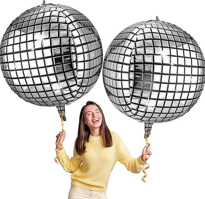 Large Silver Disco Ball Balloons (12 Pcs, 32 Inch)