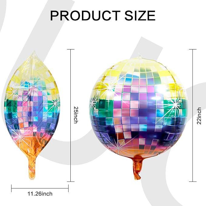 Rainbow Disco Ball Balloons, 4D Metallic Party Decorations (6 Pcs)