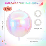 6 Pcs 22 Inch Iridescent Disco Foil Balloons 4D Metallic Party Decorations 70s 90s