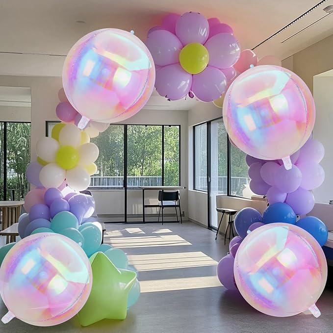 6 Pcs 22 Inch Iridescent Disco Foil Balloons 4D Metallic Party Decorations 70s 90s