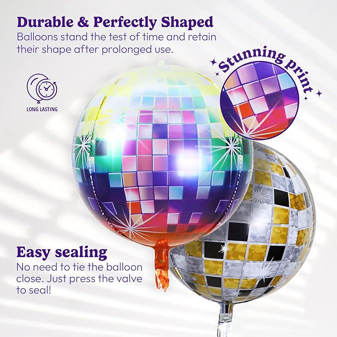 6 Pcs Disco Ball Balloons 22 Inch Mylar Foil Party Decorations Graduation Disco