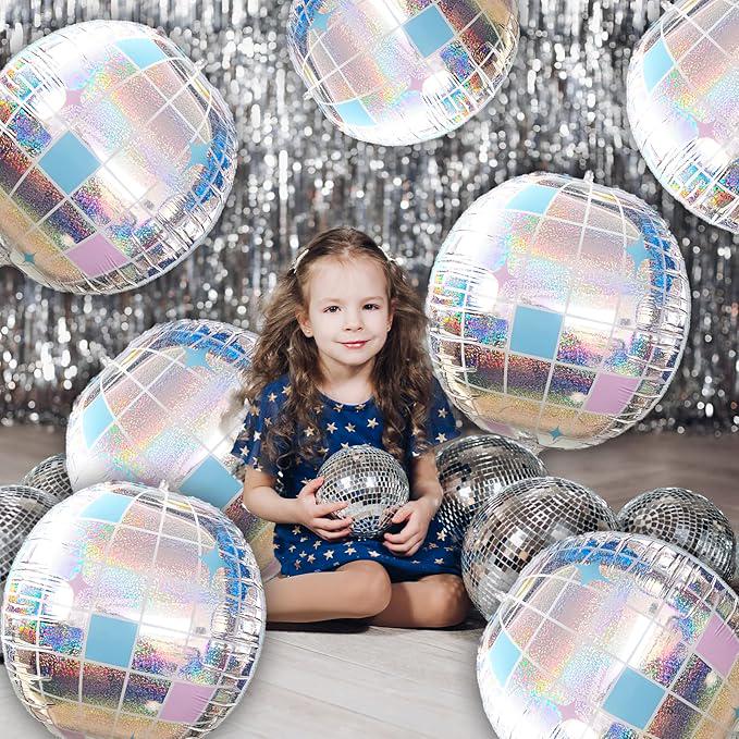 Giant Iridescent Disco Ball Balloons, 22 Inch, 6 Pcs