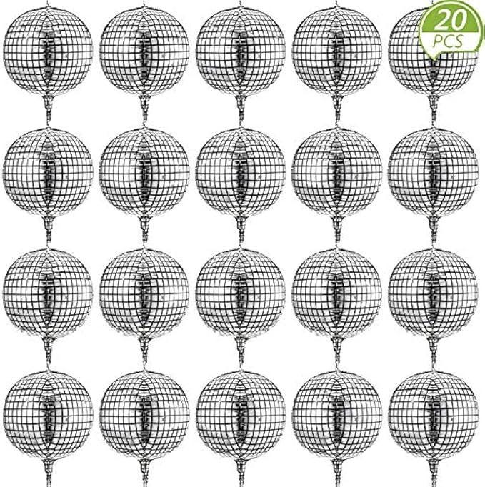 20 Pcs 4D Disco Ball Balloons, Metallic Mirror Party Decorations
