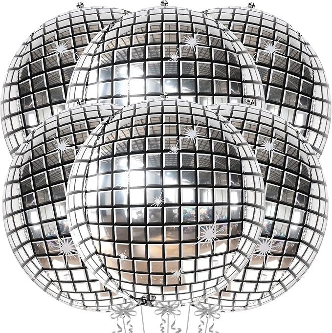 Big Silver Disco Ball Balloons 22 Inch Pack of 6 Disco Party Decorations