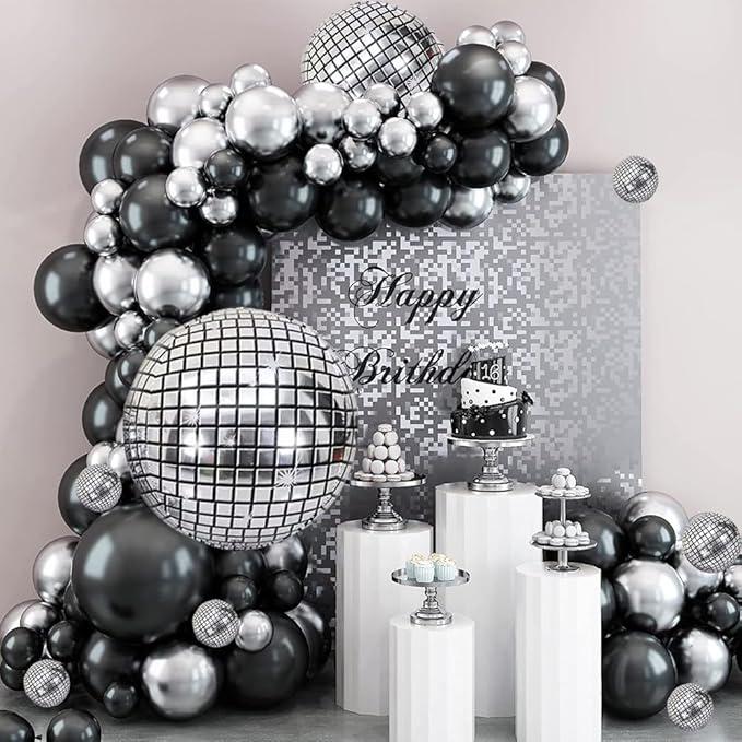 Disco Ball Balloons 30 PCS Silver 4D Mylar 10 to 32 Inch Party Decorations