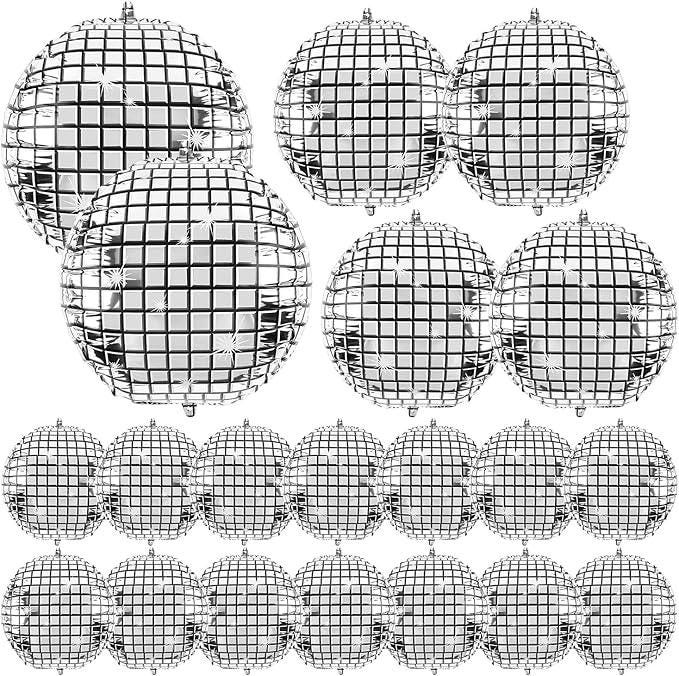 20 Pack Large Disco Ball Balloons 32 22 10 Inch Silver Metallic Party Decorations