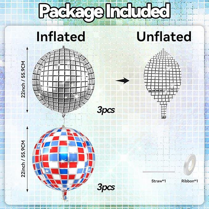 6pcs 22 Inch Colorful Disco Ball Balloons Silver Blue Red Foil Party Decorations