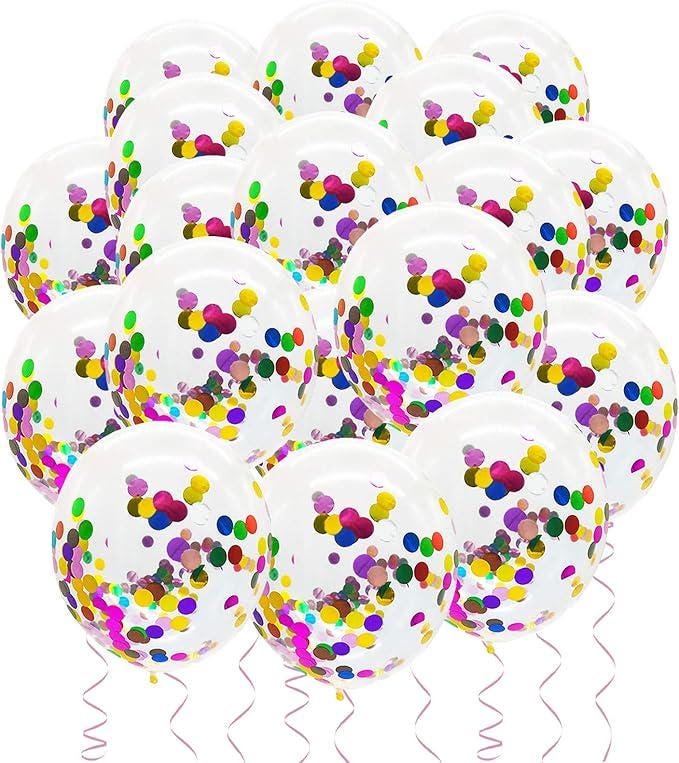Rainbow Confetti Balloons 25 Pcs 12 Inch Clear Latex Balloons Party Decorations
