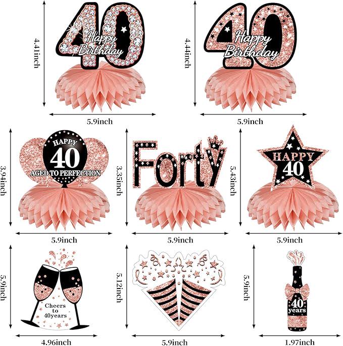 34 Pcs Rose Gold 40th Birthday Decorations Kit for Women Party Supplies