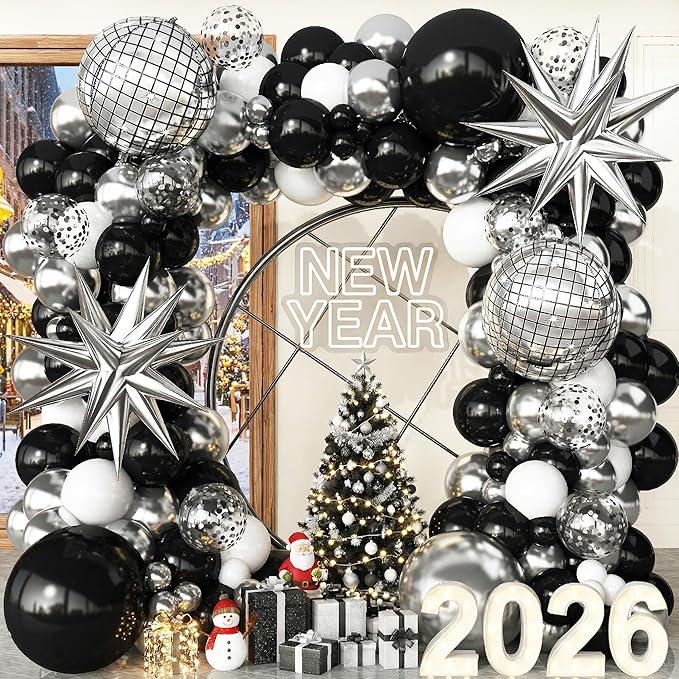 Black Silver White Balloon Garland Arch Kit Disco Balloons Party Decorations