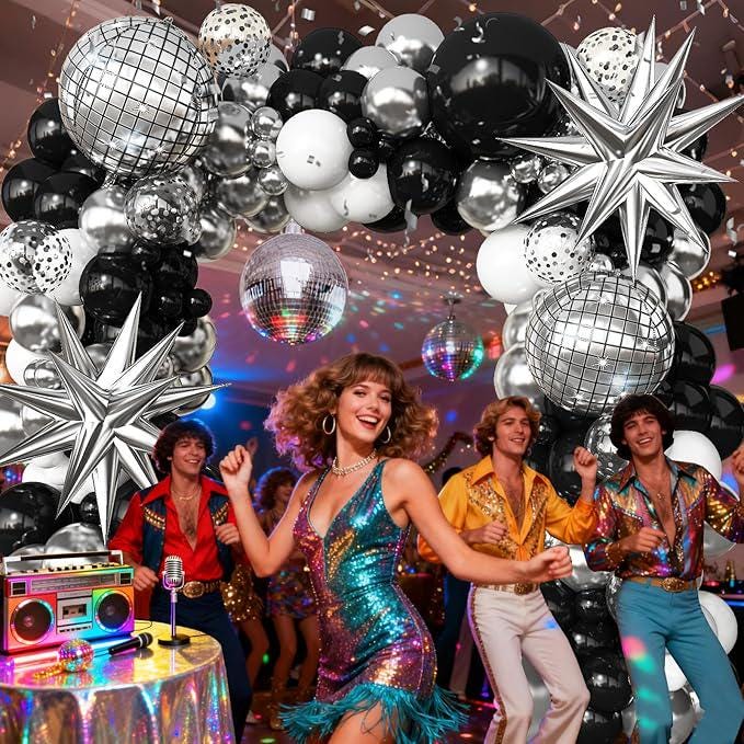 Black Silver White Balloon Garland Arch Kit Disco Balloons Party Decorations