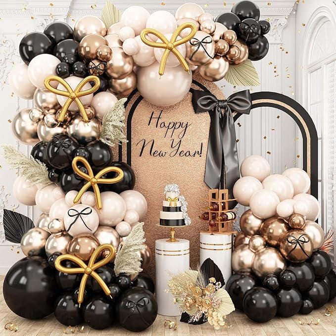 Black Gold Balloon Arch Kit with Metallic Latex Garland for Party Wedding Shower Decor