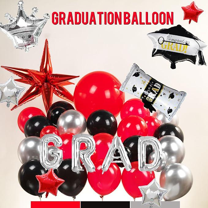 Black Red Silver Balloon Garland Arch Kit 130 Pcs with Star and Grad Mylar Balloons 2025