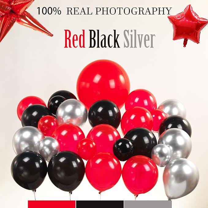 Black Red Silver Balloon Garland Arch Kit 130 Pcs with Star and Grad Mylar Balloons 2025