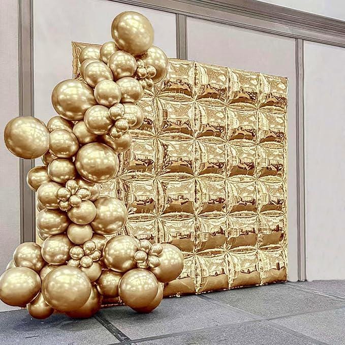 Gold Mylar Square Foil Balloon Wall Garland Arch Kit Metallic Backdrop for Party Decor