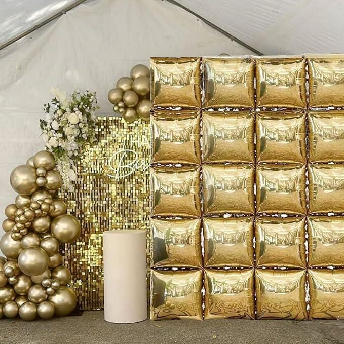 Gold Mylar Square Foil Balloon Wall Garland Arch Kit Metallic Backdrop for Party Decor