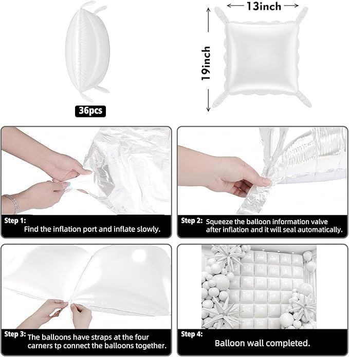 36 Pcs White Square Foil Balloons with 79 Pcs Garland Arch Kit for Party Decorations