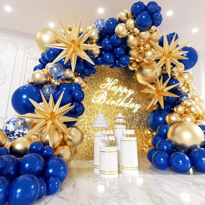 Navy Blue Gold Balloon Garland Kit 200pcs Stars and Confetti Balloons for Party Decorations