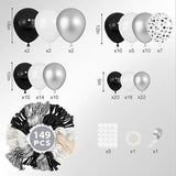 149pcs Black Silver White Balloon Arch Kit with Confetti Balloons for Party Decorations