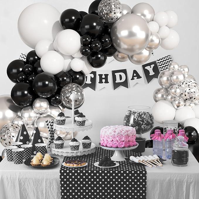 149pcs Black Silver White Balloon Arch Kit with Confetti Balloons for Party Decorations