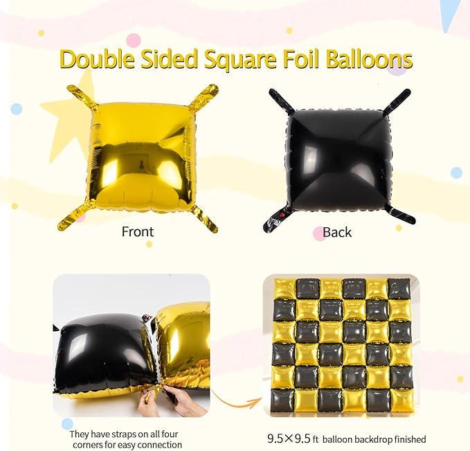 36pcs Black Gold Foil Balloons Wall with 138 Confetti Balloon Arch Kit for Party Decorations