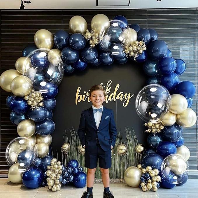 Royal Blue Gold Balloon Arch Double Stuffed Balloons for Birthday Wedding Party Decorations